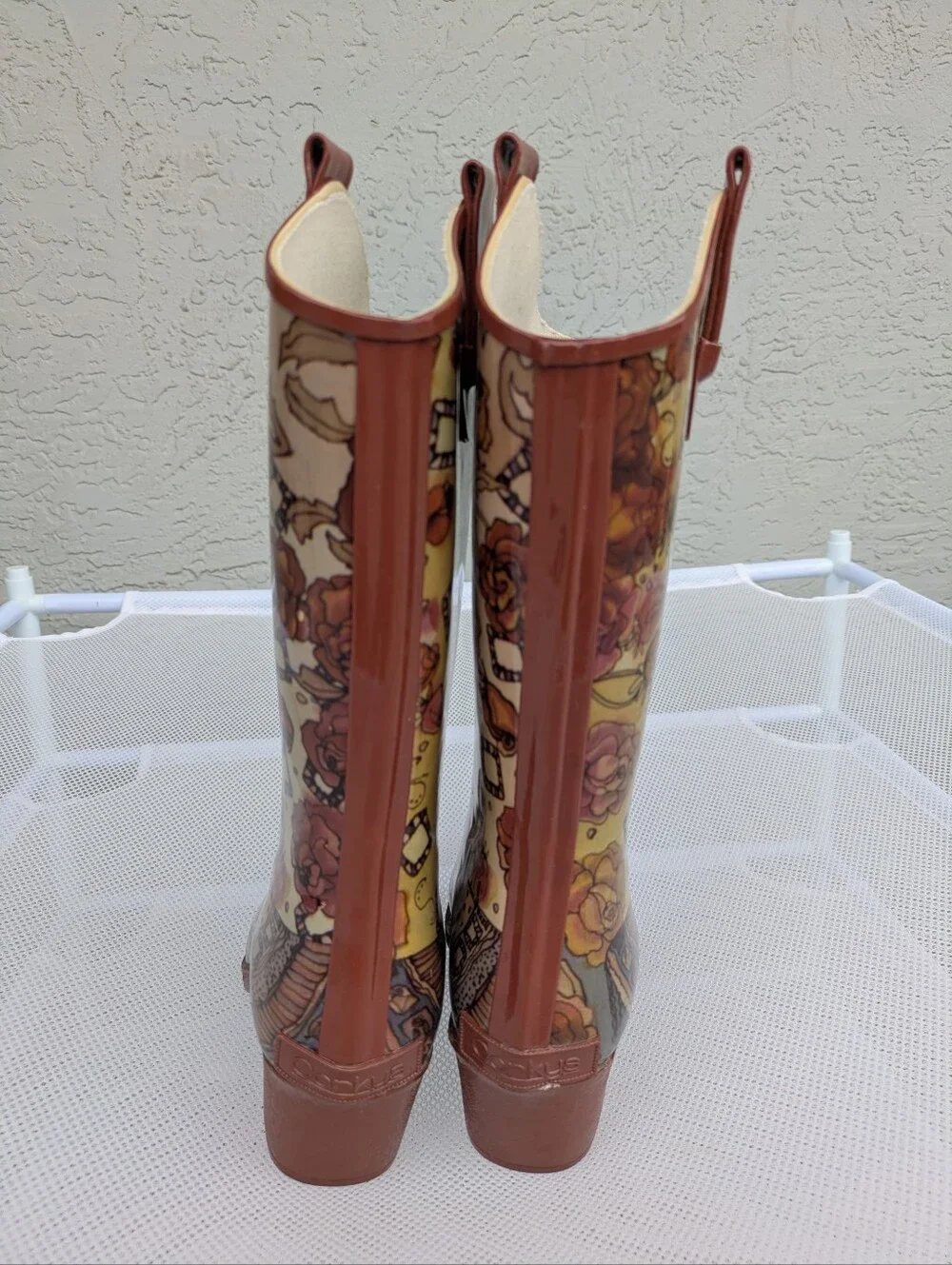 Corkys Floral Print Rain Boots - Brown with Multicolor Flowers